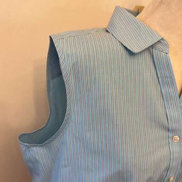 Talbots blue striped sleeveless wrinkle resistant blouse Size 16 P New - Picture 3 of 9